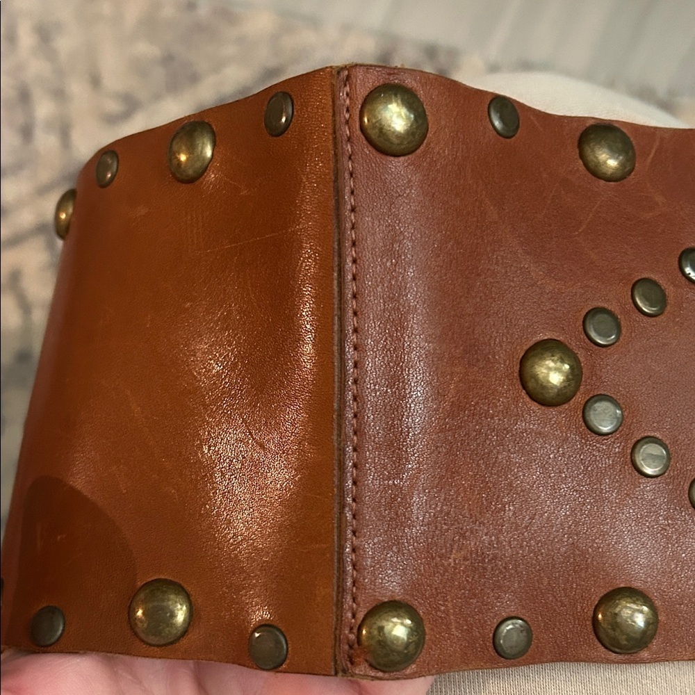 Arden B Brown Leather Belt with Gold Studs - Picture 12 of 16